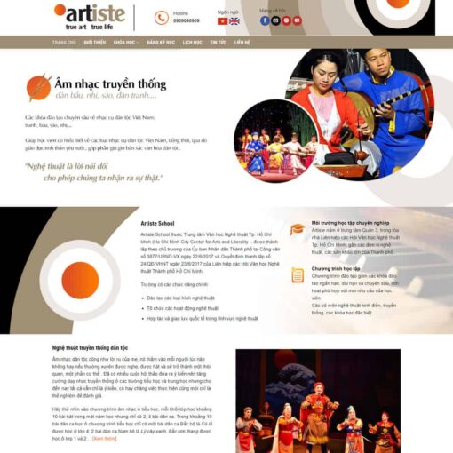 Giao diện Website giới thiệu Artiste School