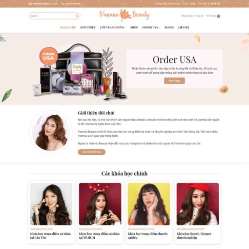 Giao diện Website khóa học dạy trang điểm