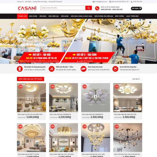 Giao diện Website bán đèn Led, đèn trang trí