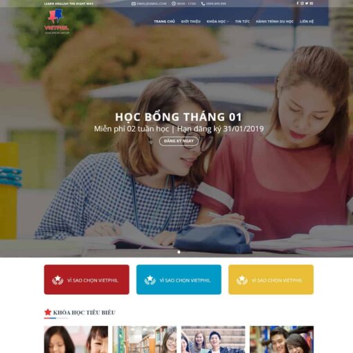 Giao diện Website trung tâm đào tạo anh ngữ, du học