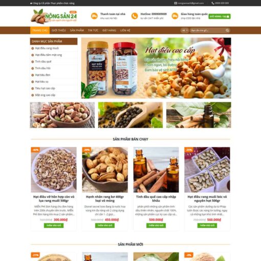 Giao diện Website bán hạt điều, thực phẩm