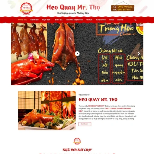 Giao diện Website cửa hàng bán heo quay