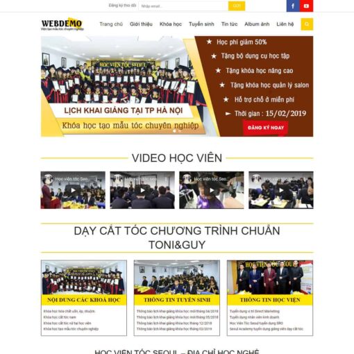 Giao diện Website đào tạo, khóa học mẫu tóc